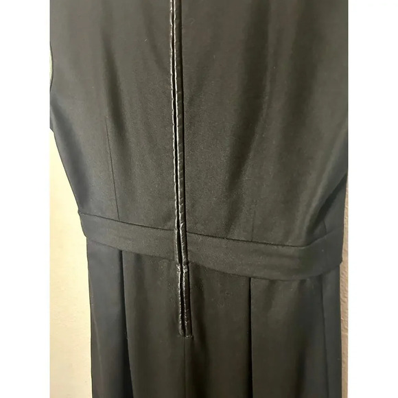 Authentic Celine Women 6 Black Wool A-Line Dress Mini Lamb Leather Designer Luxe - Picture 8 of 11
